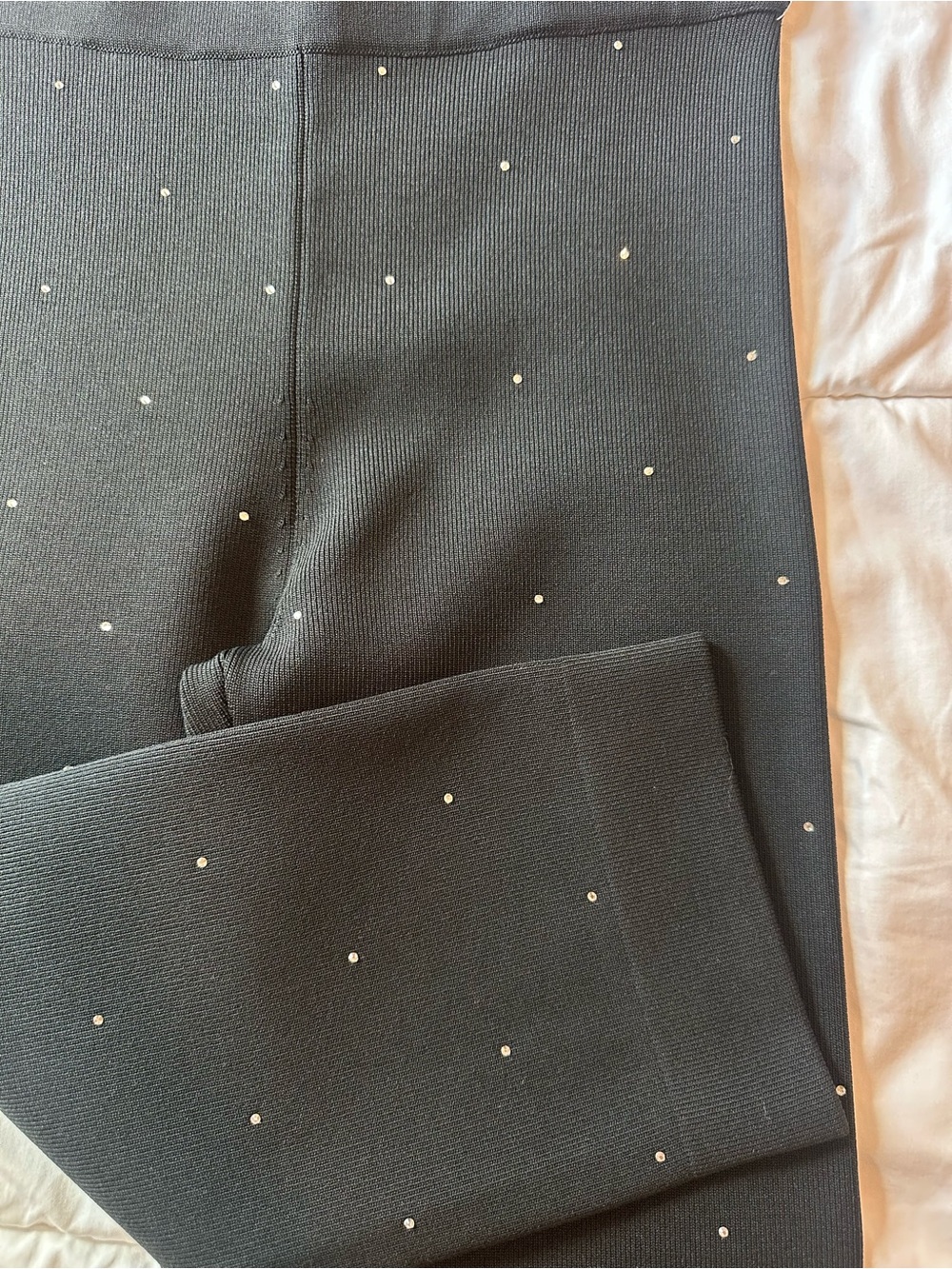 Black Embellished Ribbed Capris - Picture 2 of 4